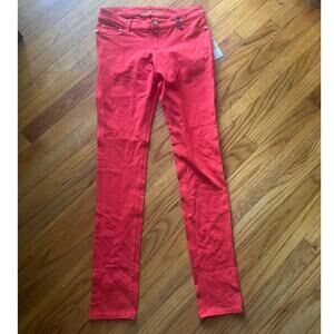 Coogi Red Stretch Skinny Jeans Gold Hardware Bold Designer Denim 7/8